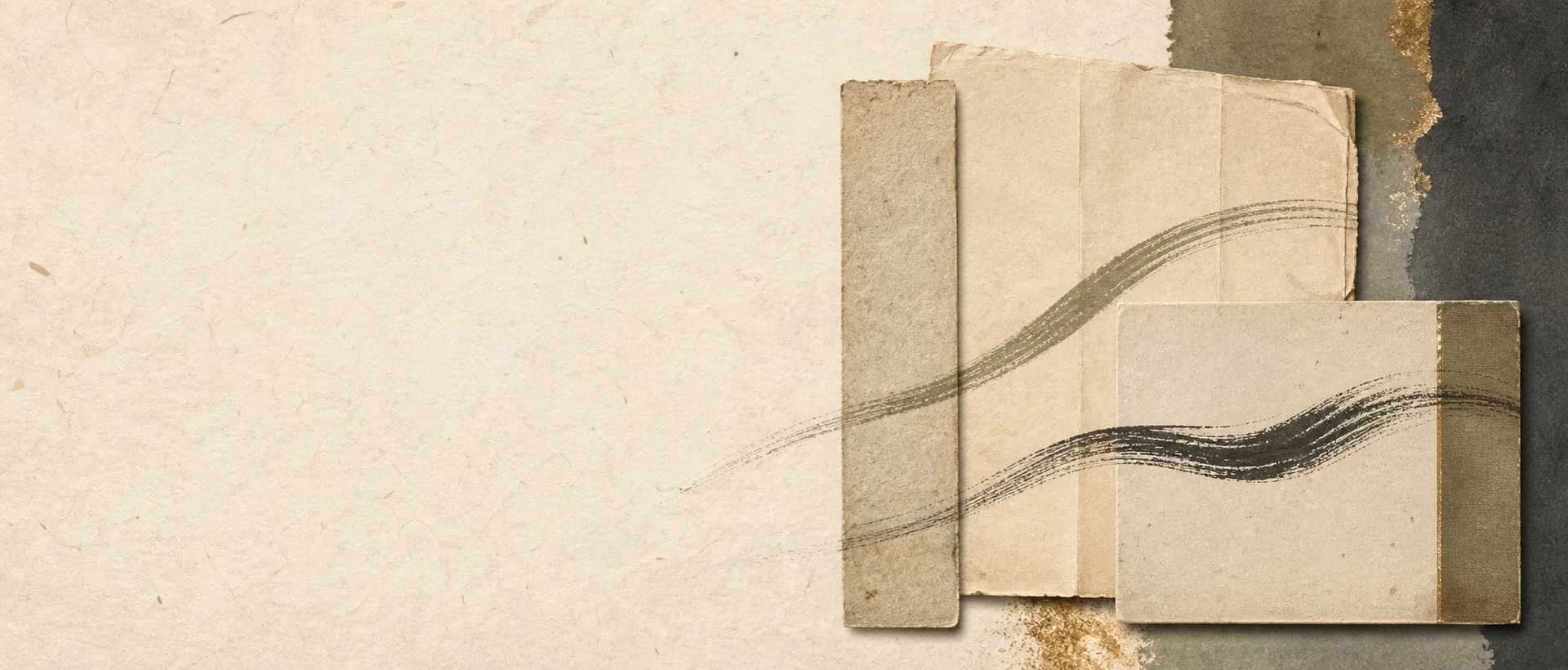 Editorial collage of three blank archival layers joined by two changing brush paths